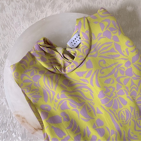 TANYA TAYLOR PALM BEACH FLORAL BLOUSE TOP WHIMSY POP ART TO WEAR Purple Green 8 - Picture 7 of 8